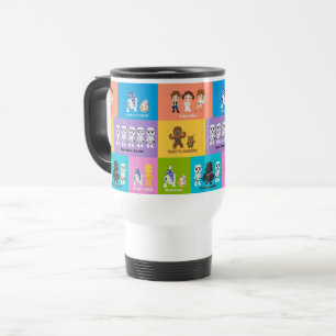 Motivational Characters Patchwork Pattern Travel Mug