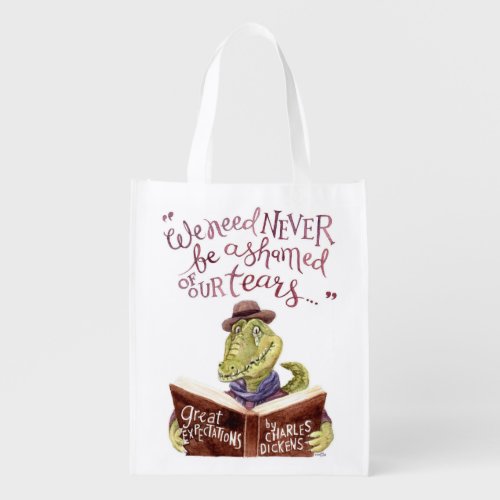 Motivational Charles Dickens Quote Watercolor Croc Reusable Grocery Bag