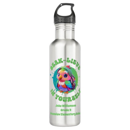 Motivational Chibi Kawaii Parrot Name School Year  Stainless Steel Water Bottle