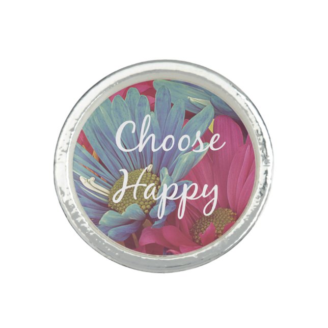 Motivational Choose Happy Affirmation Quote Ring (Front)
