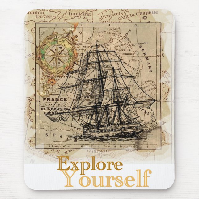 Motivational Classic Map Template Explore Yourself Mouse Pad (Front)