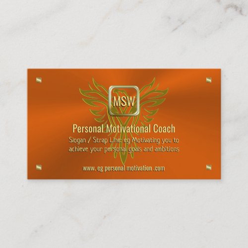 Motivational Coach Golden Square Orange Phoenix Business Card