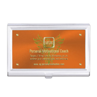 Motivational Coach, Golden Square, Orange, Phoenix Business Card Case
