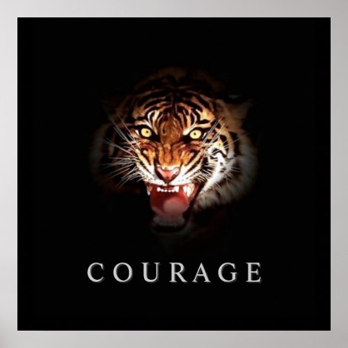 Motivational Courage Roaring Tiger Poster Print