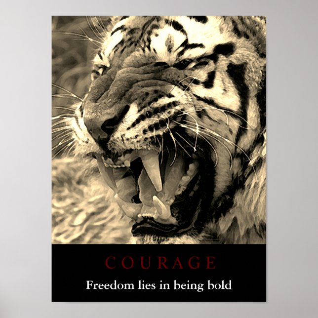 Motivational Courage Tiger Freedom Vintage Sepia Poster (Front)