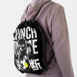 Motivational Crunch Time Soccer Cat for gym Drawstring Bag