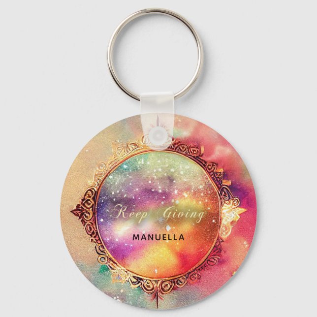 Motivational Crystal Ball Waterclor Galaxy Bridal Keychain (Front)