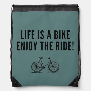 Motivational cycling quotes drawstring bag