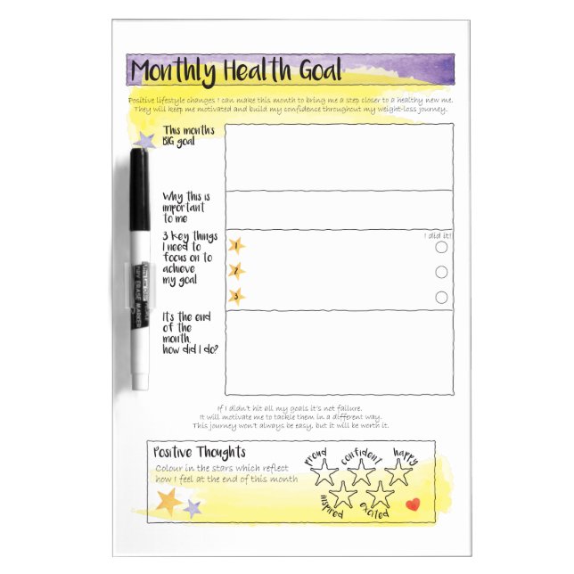 Motivational Diet Health Fitness Goals Chart Dry-Erase Board (Front)