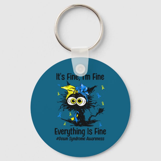 Motivational down syndrome awareness cat t21 keychain (Front)