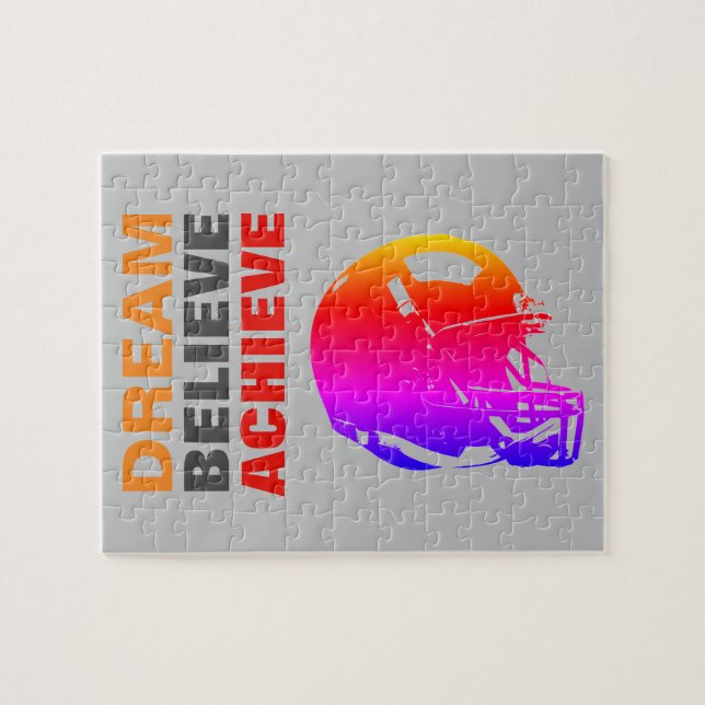 Motivational Dream Believe Achieve Football Jigsaw Puzzle (Horizontal)