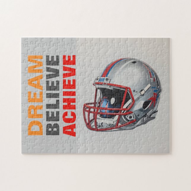 Motivational Dream Believe Achieve Football Jigsaw Puzzle (Horizontal)