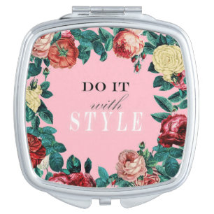 Motivational Elegant Vintage Roses Wreath Compact Mirror