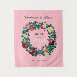 Motivational Elegant Vintage Roses Wreath Tapestry