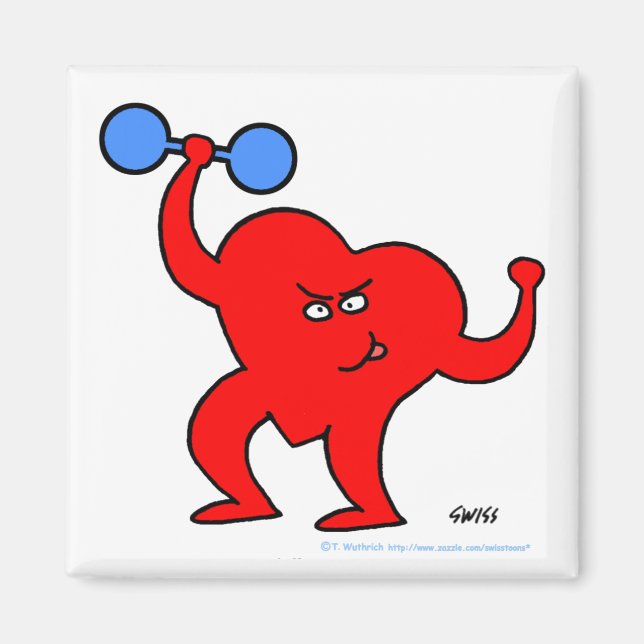 Motivational Fitness Cartoon Exercising Heart Magnet (Front)