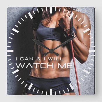 Motivational Fitness Gym Square Wall Clock by physicalculture at Zazzle