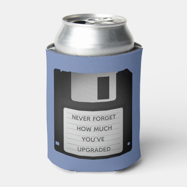 Motivational Floppy Disk Upgrade Quote Can Cooler (Can Front)