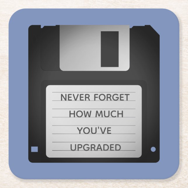 Motivational Floppy Disk Upgrade Quote Square Paper Coaster (Front)
