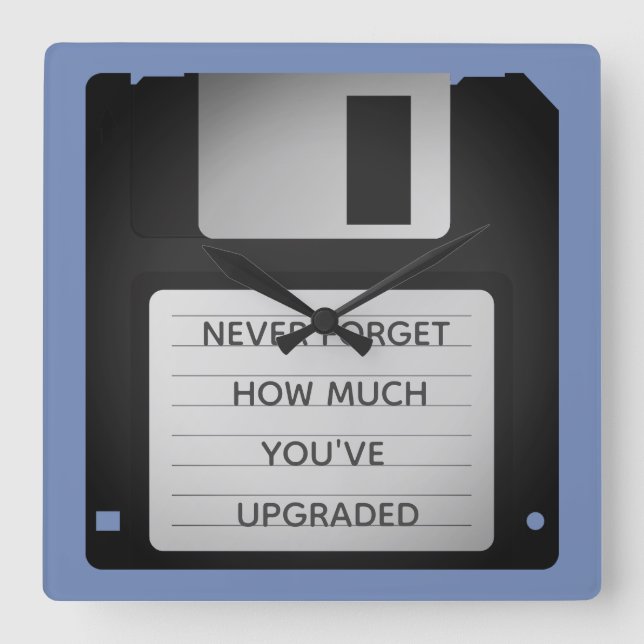 Motivational Floppy Disk Upgrade Quote Square Wall Clock (Front)