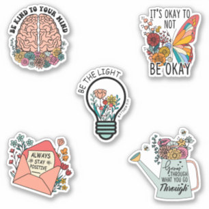 Motivational Floral Mental Health Sticker Bundle