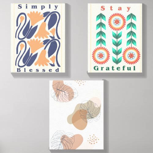 Motivational Floral Wall Art Set - "Simply Blessed Canvas Photo Tile