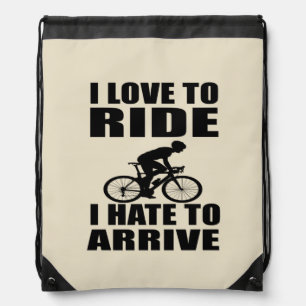 Motivational funny cycling quotes drawstring bag
