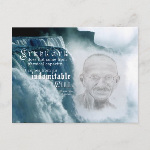 Motivational Gandhi Strength Quote on Waterfall Holiday Postcard