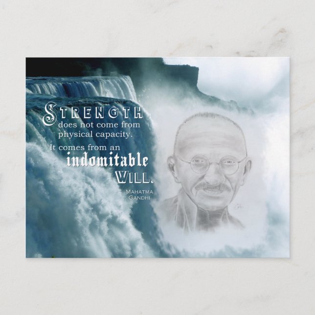 Motivational Gandhi Strength Quote on Waterfall Holiday Postcard (Front)