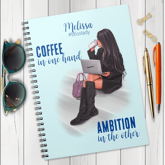 Motivational Girl Boss Blue Spiral Photo Notebook (Creator Uploaded)