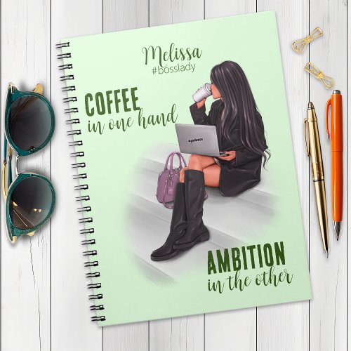 Motivational Girl Boss Green Spiral Photo Notebook