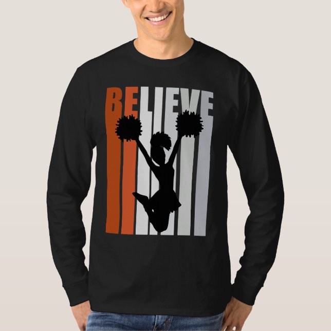 Motivational Girls Cheerleading Womens Believe Ora T-Shirt (Front)