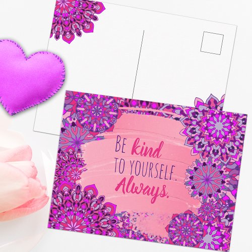 Motivational Girly Pink Purple Floral Mandalas  Postcard