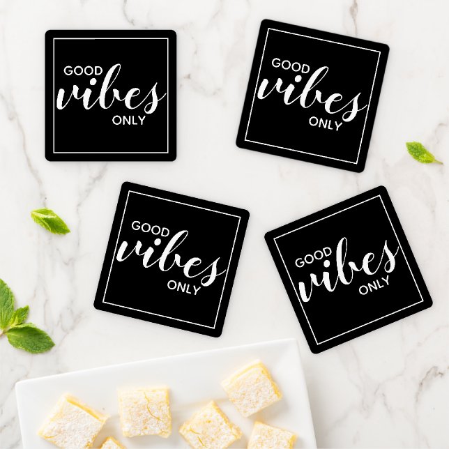 Motivational Good Vibes Only Affirmation Black Coaster Set (In Situ)