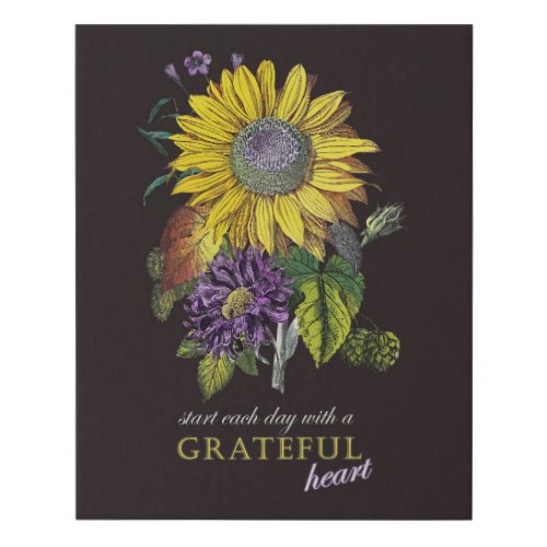 Motivational Grateful Vintage Sunflower Bouquet Faux Canvas Print