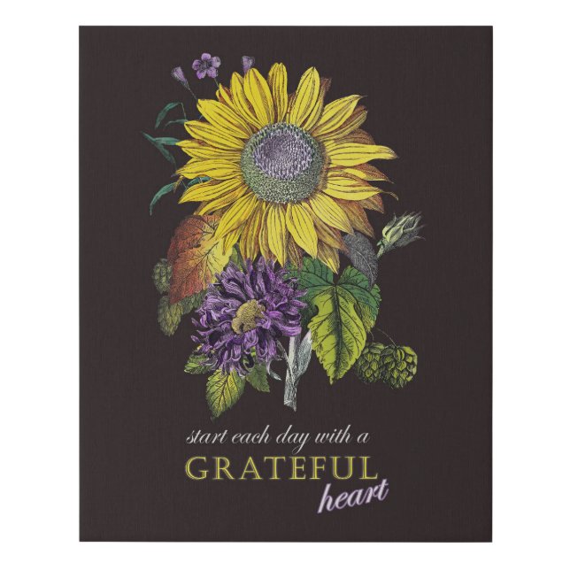 Motivational Grateful Vintage Sunflower Bouquet Faux Canvas Print (Front)