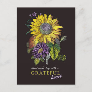 Motivational Grateful Vintage Sunflower Bouquet Postcard