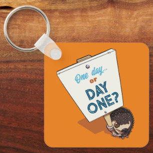 Motivational Hedgehog One Day Or Day One? Cartoon Keychain