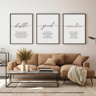 Motivational Hustle Grind Execution Quotes Wall Art Sets