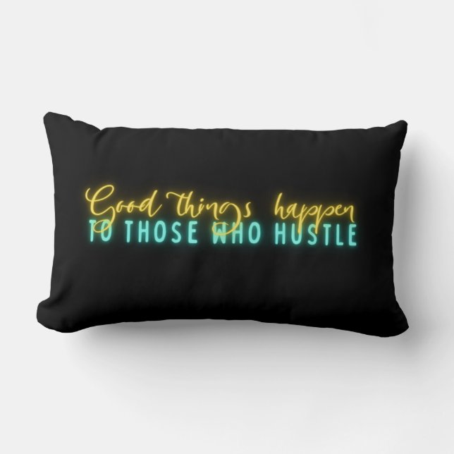 Motivational Hustle Quote Neon Word Art   Lumbar Pillow (Front)