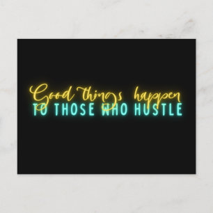 Motivational Hustle Quote Neon Word Art Postcard