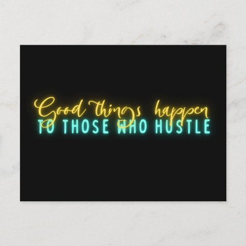 Motivational Hustle Quote Neon Word Art   Postcard