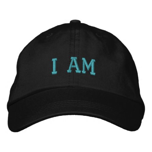 Motivational I Am Quote Turquoise Black Embroidered Baseball Cap