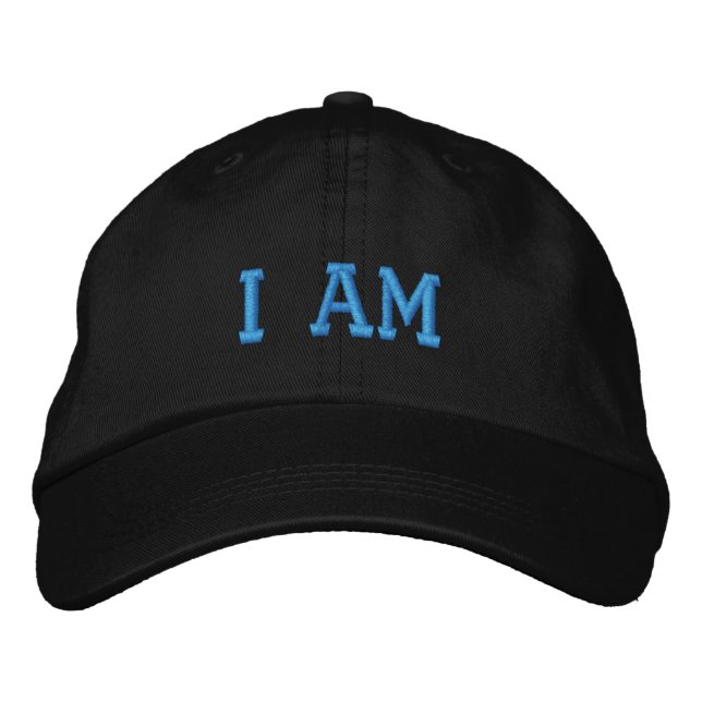 Motivational I Am Quote Turquoise Black Embroidered Baseball Cap (Front)