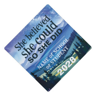 Motivational Inspiration Mountain Summit Landscape Graduation Cap Topper