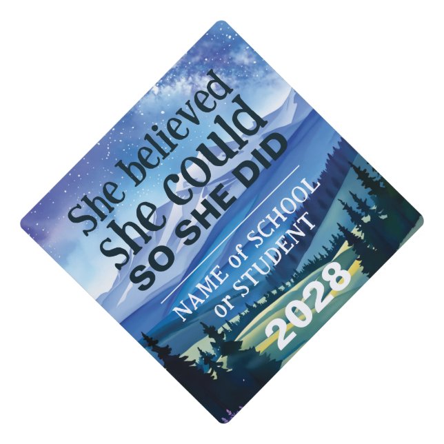 Motivational Inspiration Mountain Summit Landscape Graduation Cap Topper (Front)
