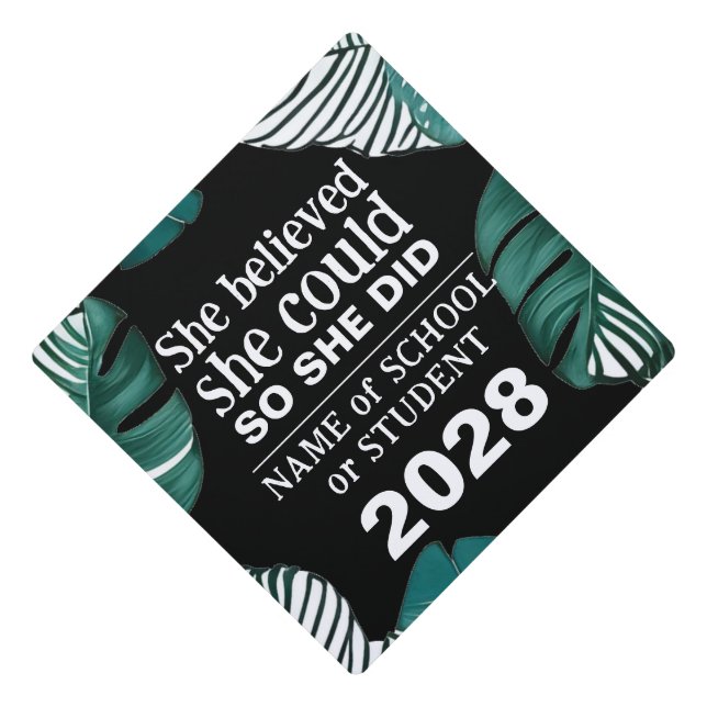 Motivational Inspiration Natural Jungle Leaves Graduation Cap Topper (Front)