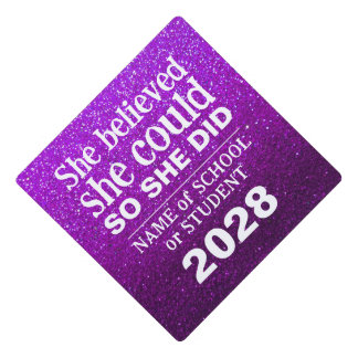 Motivational Inspiration Purple Aubergine Glitter Graduation Cap Topper