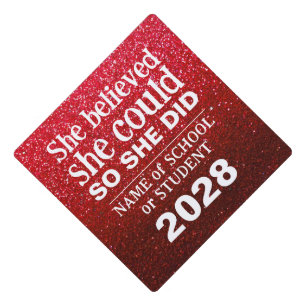 Motivational Inspiration Ruby Red Glitter Graduation Cap Topper