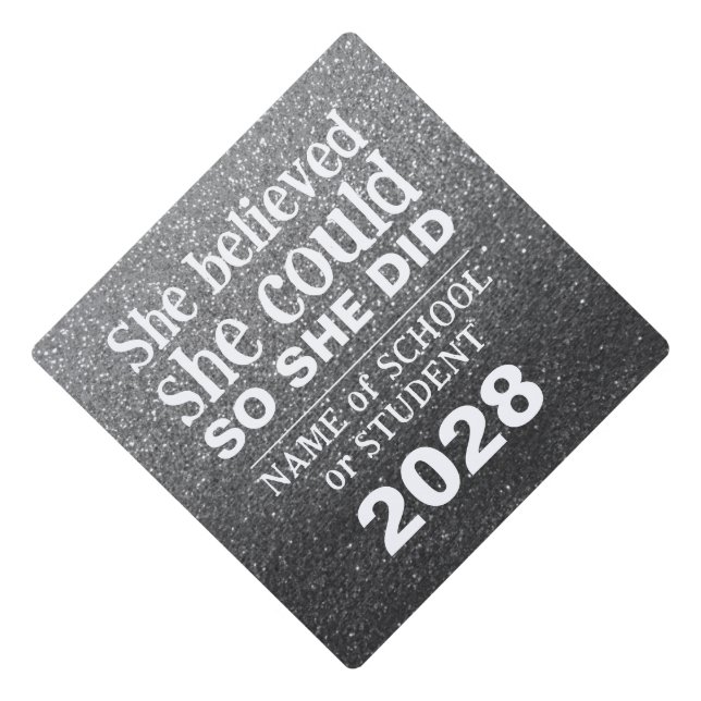 Motivational Inspiration Silver Black Glitter Graduation Cap Topper (Front)