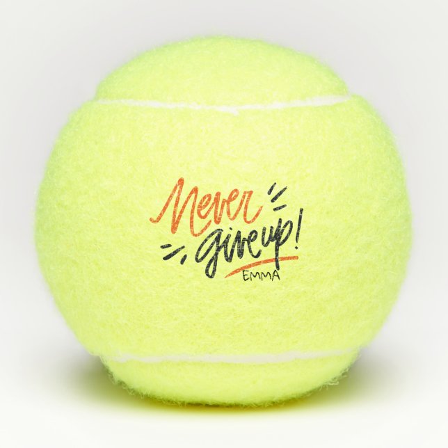 Motivational Inspirational Quote. Never Give Up! Tennis Balls (Front)